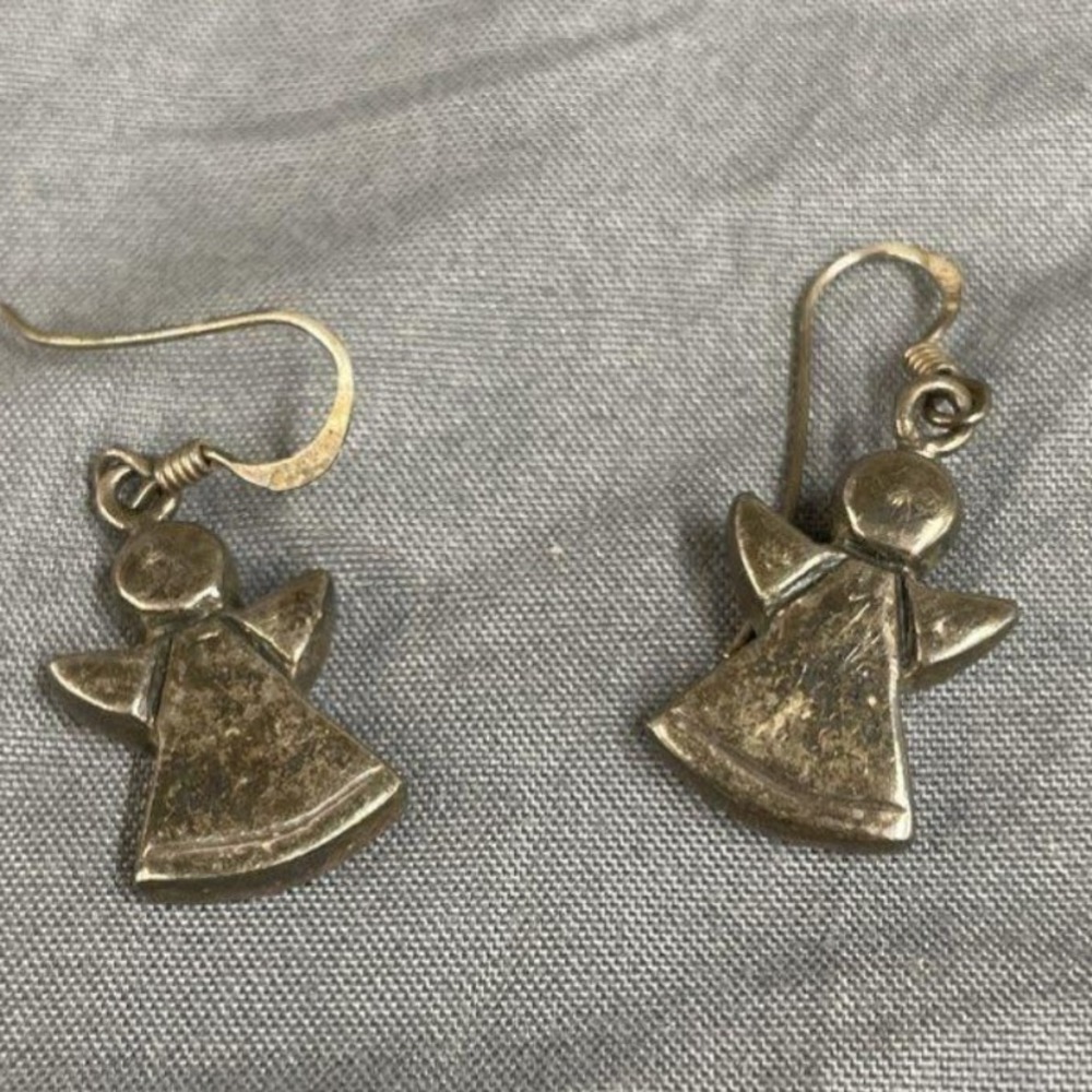 Vintage Sterling Silver Angel Drop Earrings Dangle French Wire Guardian 6g
